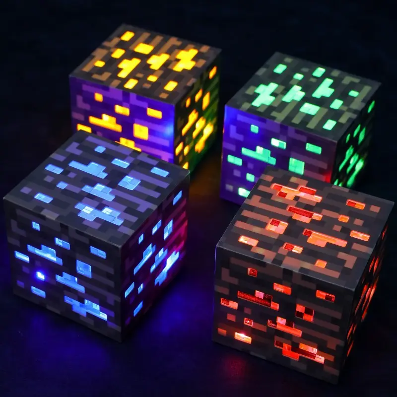 Diamond Ore Cube Night Light - USB Rechargeable Block Lamp with LED Lighting, Ambient Lighting, Light Up Function - Nightstand Decor, Game Party Room Decor - Ideal Gamer Gift for Boys, Led Lights Bedroom, Lights For Bedroom