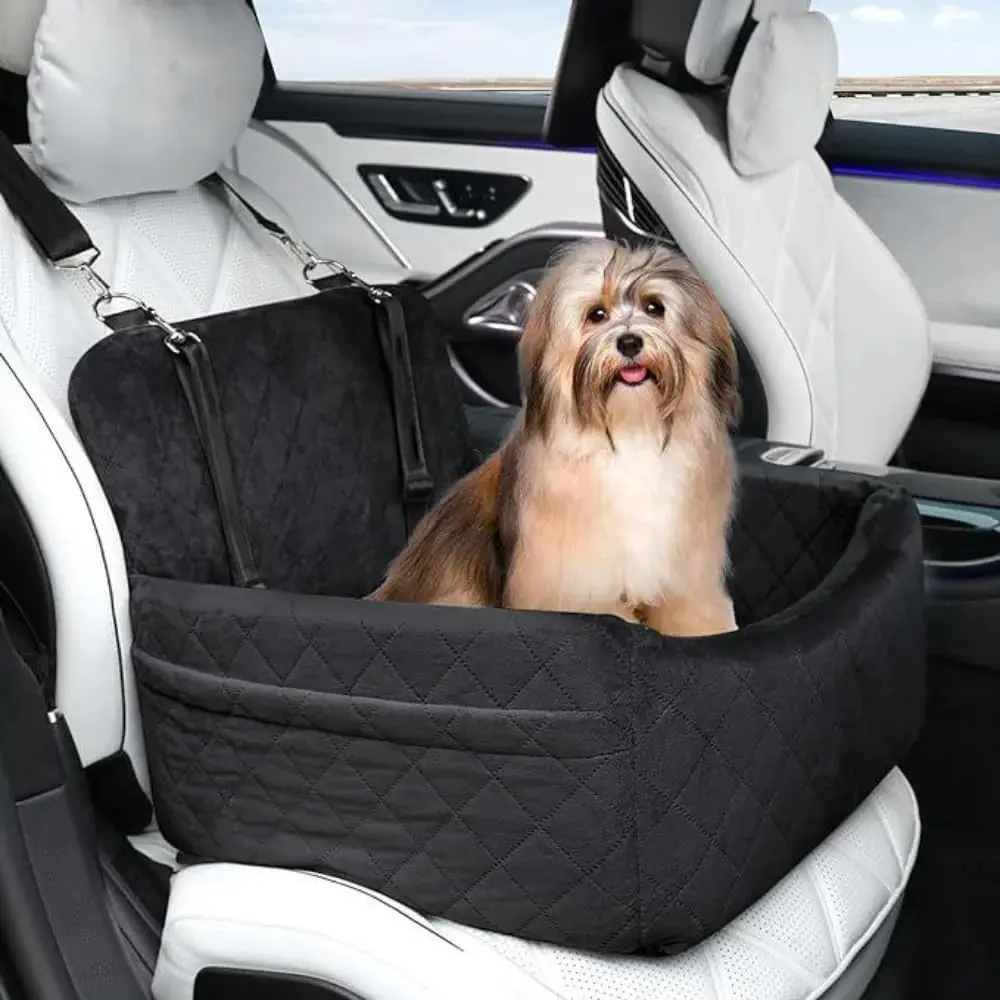 Dog Car Seat for Small, Medium Dogs & Puppy – Portable Pet Cushion, Detachable & Machine Washable Pet Booster Car Seat, with Safety Belts and Storage Pockets, Universal for SUV & Sedan, Easy to Install