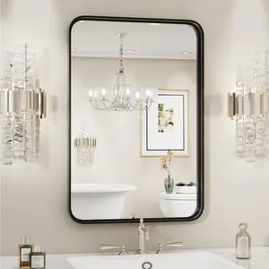 Bathroom Mirror Vanity Mirror for Wall, Aluminum Alloy FramedFarmhouse,Anti-Rust,Tempered Glass, Rounded Rectangle,Hangs Horizontally or Vertically