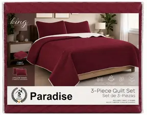 Paradise 3-Piece Quilted Bedspread Set – Burgundy Red Quilt with 2 Matching Pillow Shams