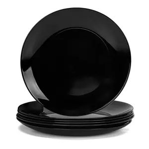 LaGlint Black Dinner Plate/Salad Plate/Appetizer Plate 6 Pieces Opal Glass Plates, Dishwasher and Microwave Safe Dish Dinning Ware Set, Chip and Scratch Resistant Dishware Sets