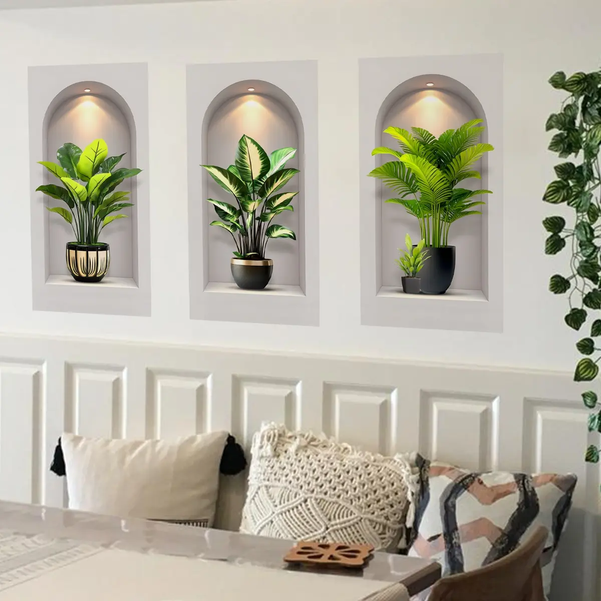 A set of three plant pot wall stickers for bedroom and living room background walls, home decoration stickers, Decorative Wall Sticker, Sticker decorations, Decorative Decal, self-adhesive, Decoration Items, Household Decoration Supplies ATW17501-KR