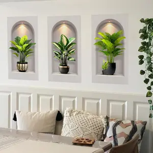 A set of three plant pot wall stickers for bedroom and living room background walls, home decoration stickers, Sticker decorations, self-adhesive, Household Decoration Supplies ATW17501-KR