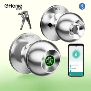 GHome Smart 3-in-1 Fingerprint Door Knob Lock with Bluetooth and App Control, Rechargeable Biometric Smart Lock for Bedroom, 400mAh Battery, K10