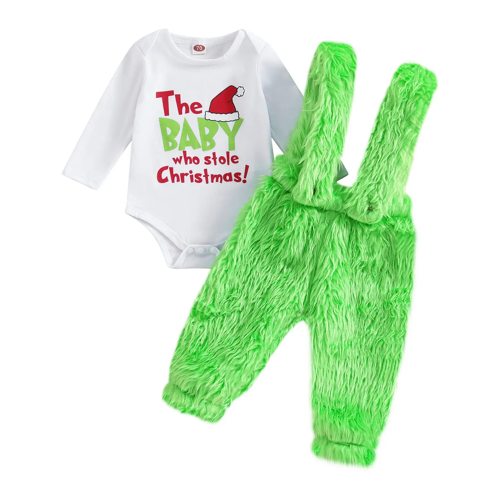 Baby Boy Girl Christmas Cosplay Costumes The Baby Who Stole Christmas Outfit Romper Onesie Furry Suspender Pants Set