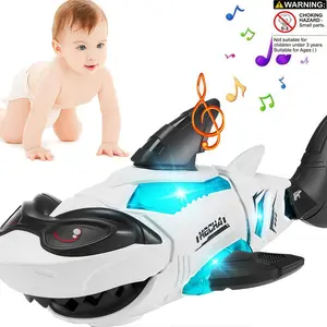 Electric Shark Toy, Crawling Musical Light Up Toy with Attractive LED Lights, Jointly Moveable, Unisex Gift for Kids Birthday Easter