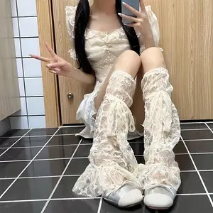 Summer Solid Color Thin Layered Leg Warmers for Women, Gentle Balletcore Star Lace Stackable Leg Covers, Lightweight Daily Ballet Style Leg Socks