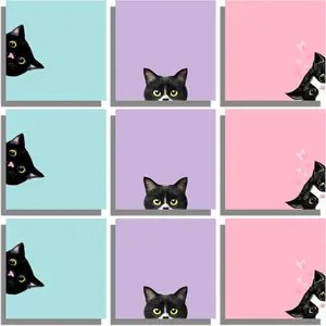 9 Pads Black  Sticky Notes Set,  Self-Stick Note Pads, Cute Memo Pads Super Adhesive Note Card for  Lover , Teacher Office and School Supplies, 3x3in