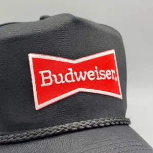 Budweiser Hat Vintage Retro Black Trucker Rope Hat Snapback Cap Classic 80s 90s Beer