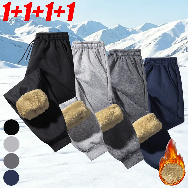 Women’s fleece-lined jogging pants with a thick lambswool lining—soft, comfortable, and warm; elastic waistband with drawstring; long winter pants.