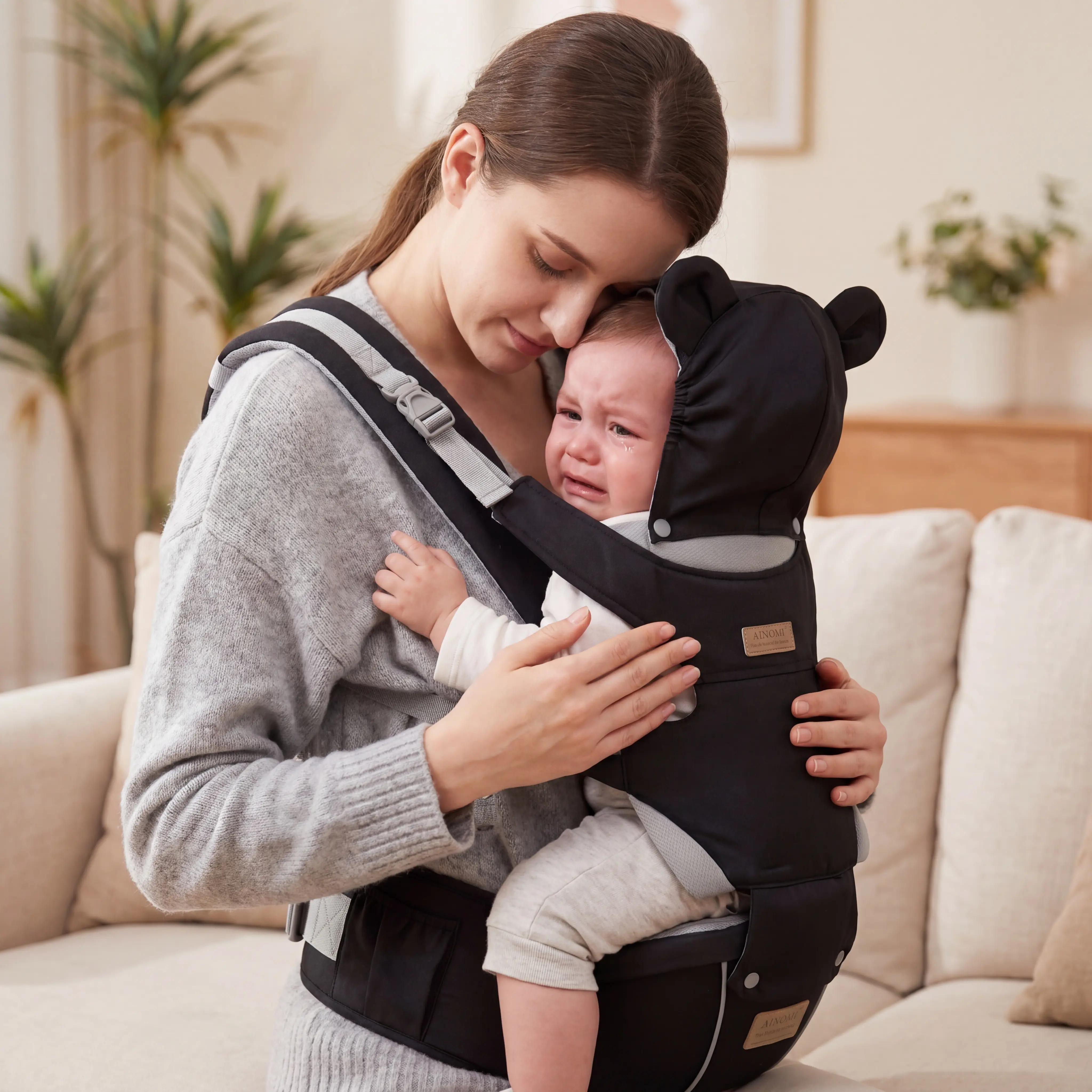 Ainomi Ergonomic Polyester Baby Carrier, All-in-1 Unisex Design with Adjustable Harness for Newborns to Toddlers, Portable for 0-3 Years