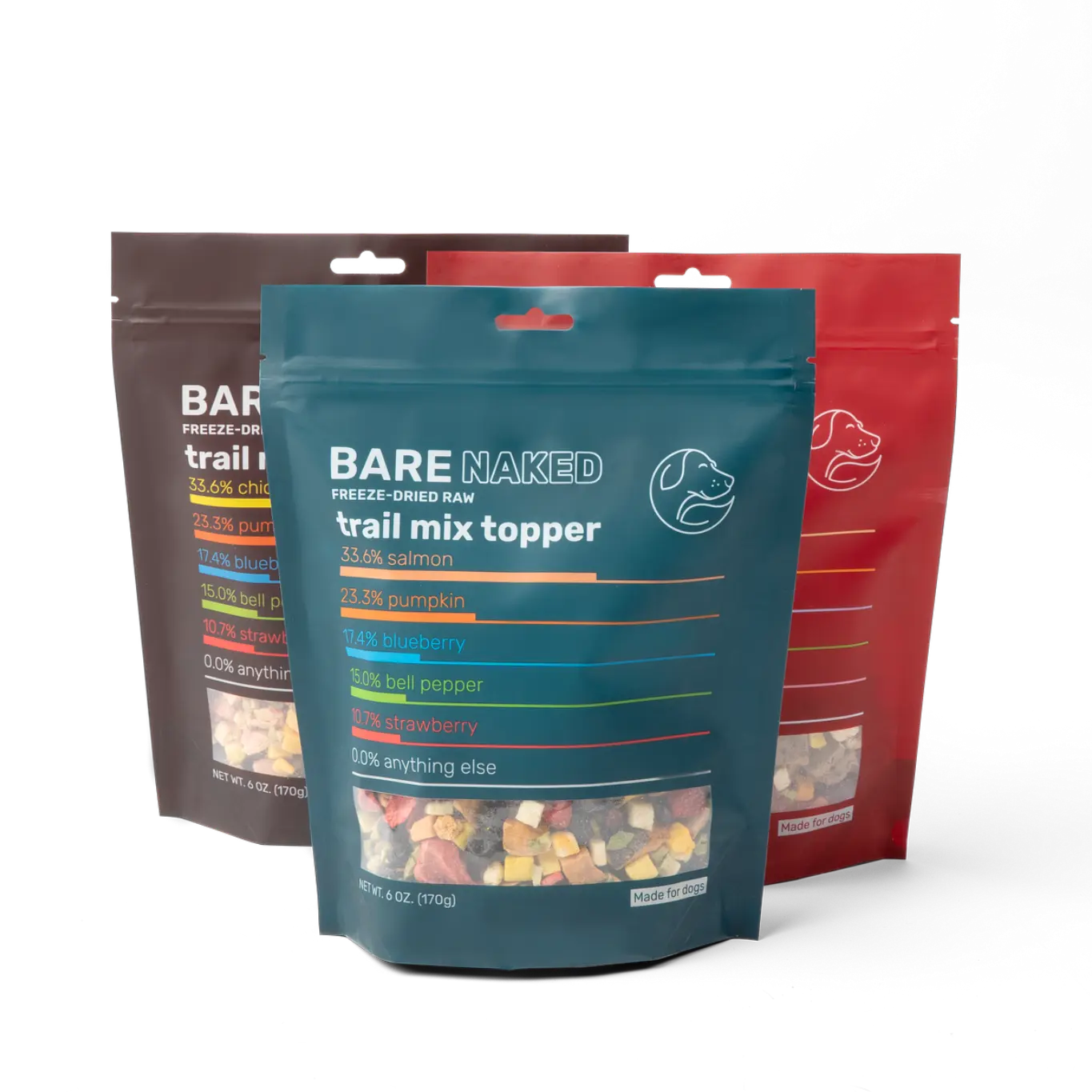 3-Pack of Bare Naked Trail Mix Toppers - 6oz Salmon, Beef, & Chicken Mixers