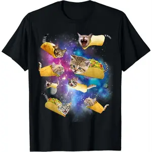 #TikTokShopRestock  Plus Size 100% Cotton Burrito Pizza and Taco Cat in Space - Tacocat Tee Gift Idea T-Shirt