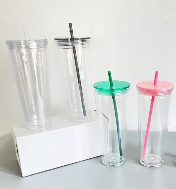Double Walled Plastic Tumblers - Green/Black/Pink/Clear, Multifunctional Drinkware, Resale/Gifting Box Bottle Lid & straw Stylish Snow Bottled Mug