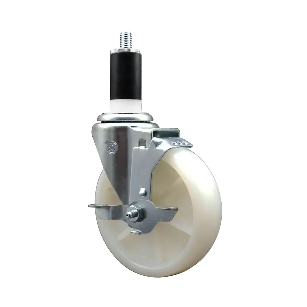 Service Caster SCC-EX20S514-NYS-TLB-138 Nylon Expanding Stem Swivel Caster with 5 in. White Wheel & 1.38 in. Stem & Top Locking Brake