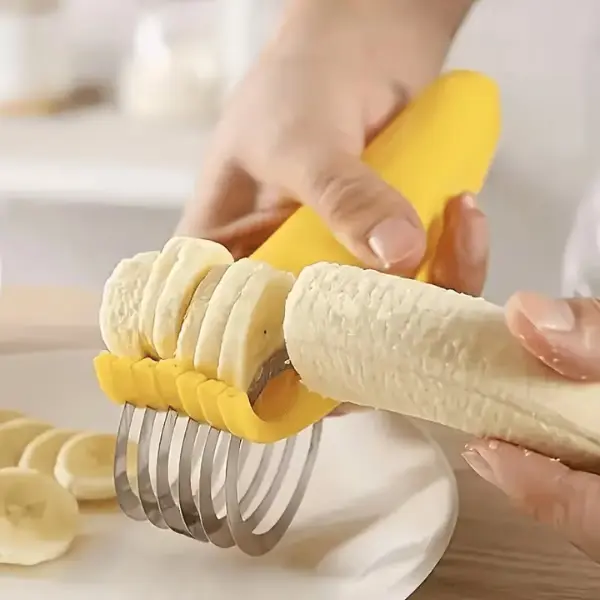 Stainless Steel Multifunction Banana & Cucumber Slicer, 1-Count Portable Manual Fruit Vegetable Cutter, Home Kitchen Gadget