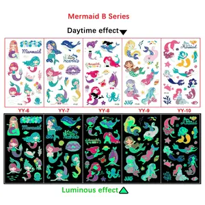 Fashionable Rainbow Mermaid Temporary Tattoos for Kids, Flash Metal Fake Tattoo Stickers, Birthday Party Supplies, Ocean Cartoon Dolphin Animal Basket