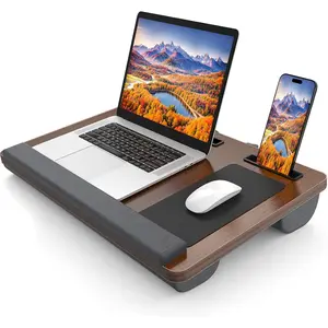 Portable Large Laptop Lap Desk for Bed, Up to 17 in Lap Table with Wrist Rest, Mouse Pad, Tablet Phone Slot, Portable Handle, Lap Tray with Cushion (Dark Brown)