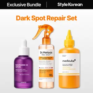 [StyleKorean] Body Dark Spot Repair Set, Body Hyper Pigmentation Elbow Armpits Inner Thighs, Niacinamide Serum, Dr.Melaxin Peel Shot Kojic Acid Turmeric Spray, Medicube Toner