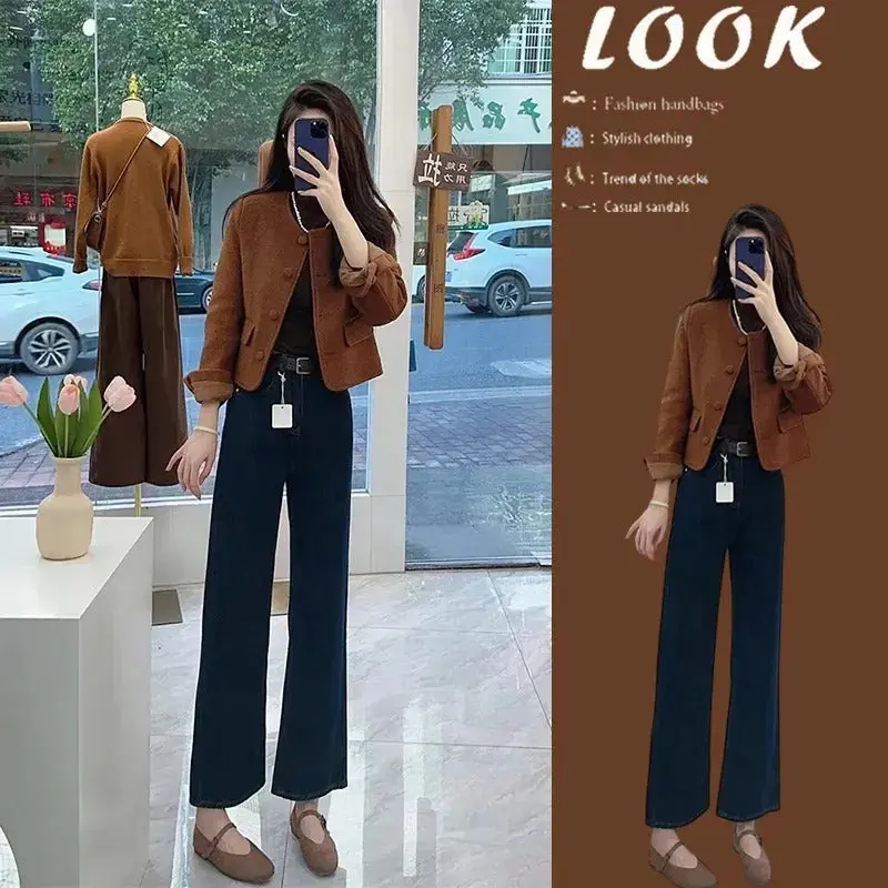 Vintage Caramel-colored Suede Short Coat For Women