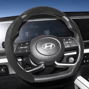 For Hyundai Alcantara Suede Steering Wheel Cover, Steering Wheel Wrap, Sporty Design Segmented Non-slip Quick install Ultra-thin Suitable For Tucson/Elantra/Avante/i30 Sedan/Alcazar/Grand Creta/Kona/Santa Fe/Venue/i20/Sonata/Palisade/Accent