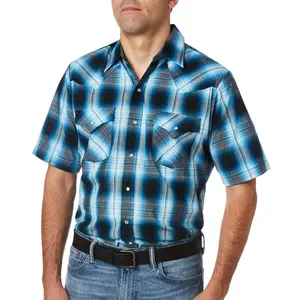Men's short sleeved checkered Western style button up shirtRAIMENTRY