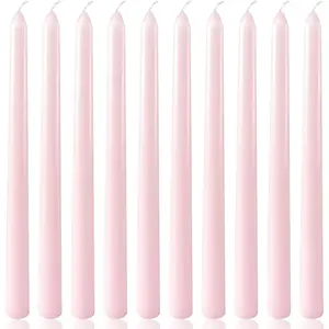 10 Inch Pale-Pink Taper Candles for Home Decoration, 10 Pack Unscented Candlesticks for Dinner Wedding Party, Smokeless and Dripless Candle Sticks