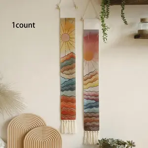 Bohemian Art Wall Hanging Tapestry with Tassel, 1 Piece Long Bohemian Hanging Decoration, Vertical Wall Art Decoration for Bedroom Bathroom Living Room