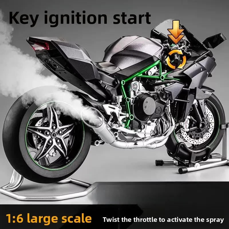 Large Scale Realistic Motorcycle Model, Ignition Start, Sound Effects, Smoke Simulation, High Precision, Metal Finish, Collectible Craftsmanship