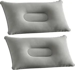 2 Pack Ultralight Inflatable Pillow Small Squared Flocked Fabric Air Pillow Beach Pillow for Hiking/Camping/Traveling/Napping/Desk Rest/Neck Lumbar Support, Gray
