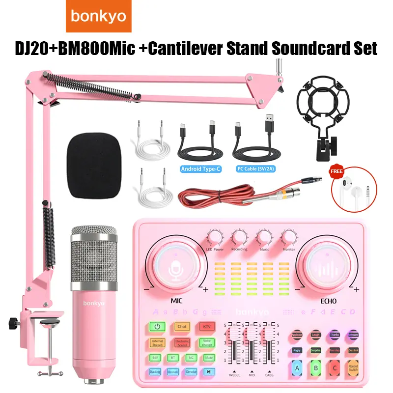 Bonkyo DJ20 Sound Card & BM800-48V Mic Kit with Cantilever Stand