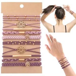 10-Pack Braided Hair Tie Bracelets for Women 5 Boho Styles No-Damage Elastics for All Hair Types Soft Hair Accessories (Pink)