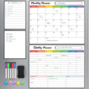 4 Pack  Fridge Calendar Set, 15" x 11.5" Dry Erase Whiteboard Calendar for Refrigerator, Includes Monthly, Weekly, List and Small Board with 5 Markers, 1 Eraser and 5