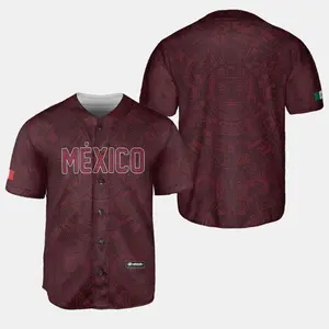 (BURGENDY) MÉXICO Baseball Jersey, Mexico Jersey for Men Women Youth And Kids, All-Over Print Baseball Jersey