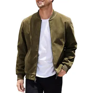 Men's Casual Varsity Jacket Vintage Lightweight Suede Bomber Jackets