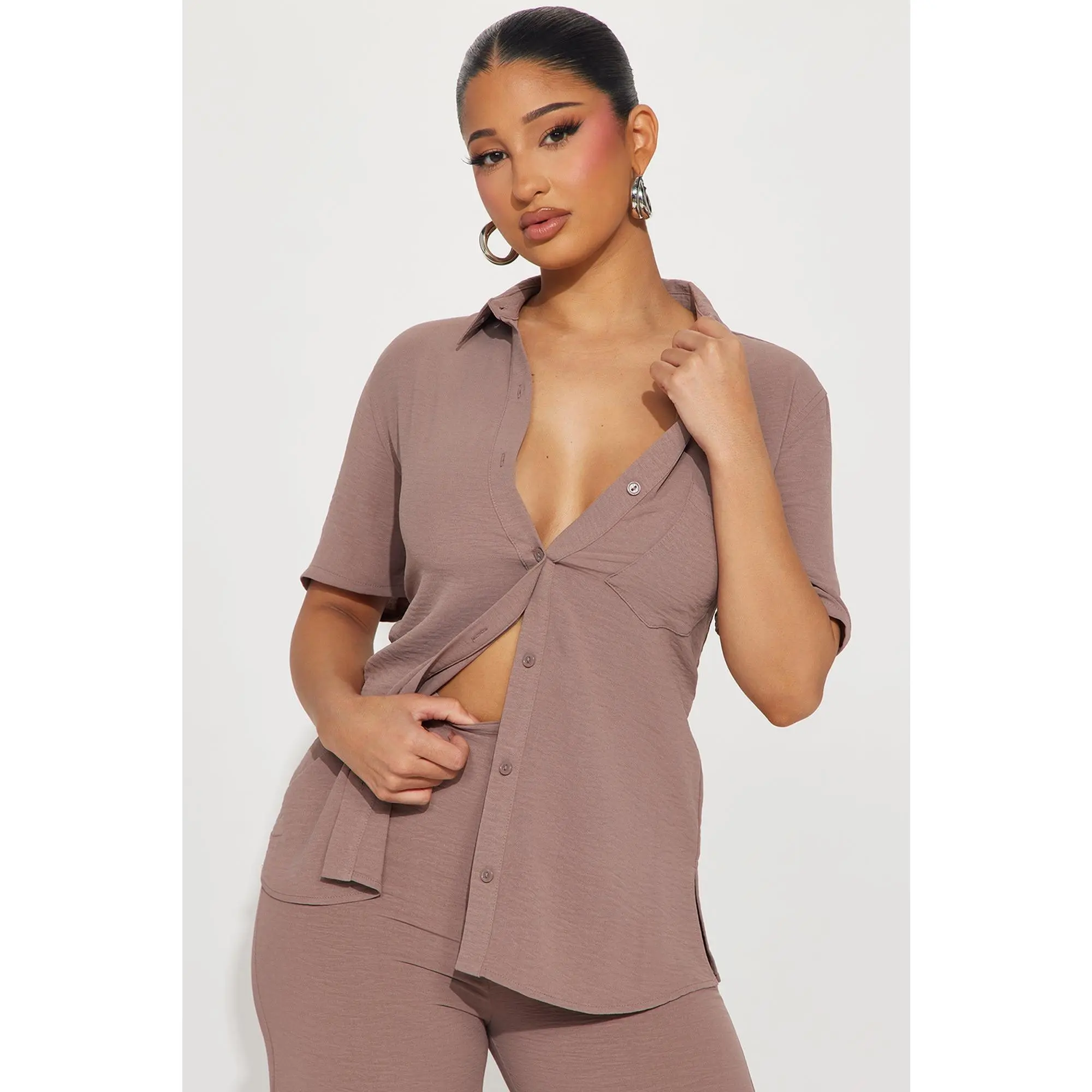Makenzie Short Sleeve Pant Set - Mocha - TikTok Shop