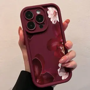 Sexy Wine Floral Peony Pattern Phone Case, Compatible with iPhone Models 6-15 Pro Max, Stylish Protective Cover
