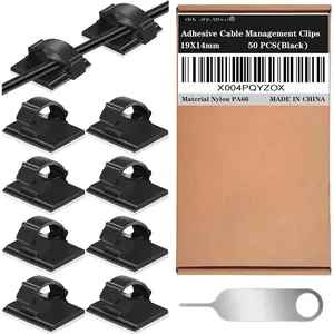 Black Adhesive Cable Management Clips (50-Count, 94V2 Certified) - For <=6mm Diameter Cables, Outdoor Lights, Christmas Lights, Gardens, Homes, Offices