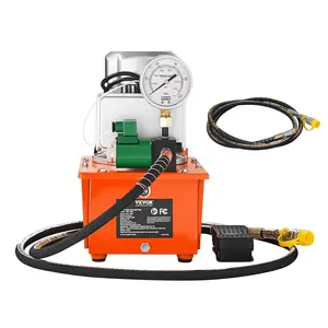 VEVOR 10000 PSI 750W 110V, 488 in³/8L Capacity, Single Acting Solenoid Valve, Electric Driven Hydraulic Pump Power Pack Unit with Pedal Switch for Punching/Bending/Jack Machine, Orange