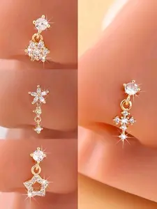 4 Piece Star & Cross Nose Rings Set, Synthetic Zircon Inlay, Copper Chain, Elegant Design, Perfect Gift for All Seasons