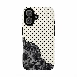 Black Lace Polka Dot Aesthetic Phone Case, Paris Chic Vintage, Minimal Elegant Gift, Y2K Classic Girl Aesthetic Cover, Phone Cases For 11 to 17Promax