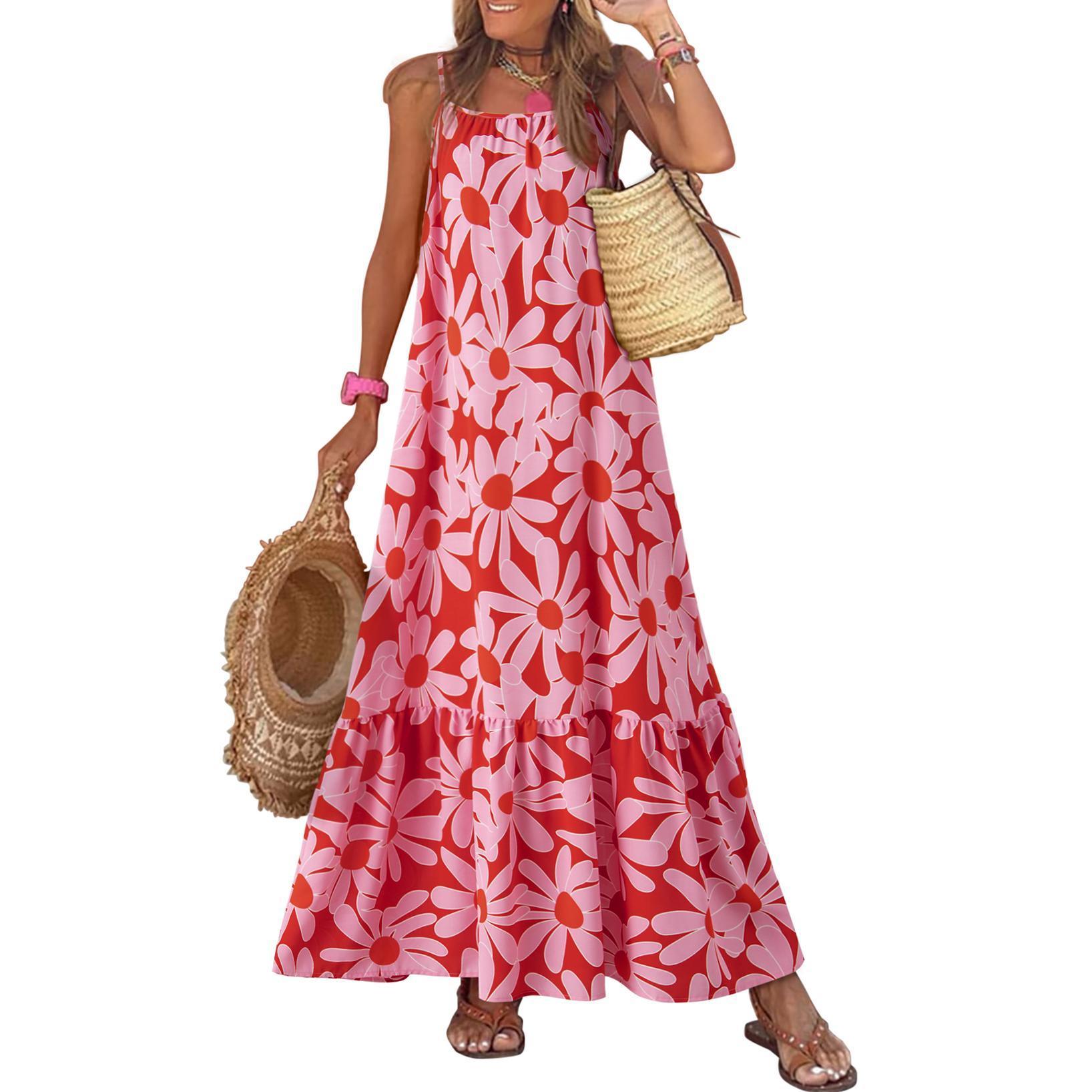 Dokotoo Floral Print Maxi Dress for Women - Comfortable & Elegant High Waist A-Line Silhouette Casual Chic Fashionable 1
