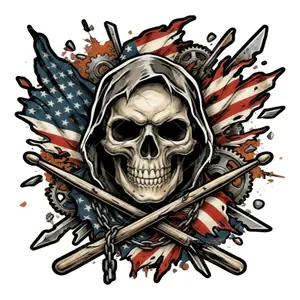 6 Pack American Flag Drummer Skull Drumstick Iron on Patches for Clothing Bags DIY Craft Music Band Marching Badge Emblem Heat Transfer Decals Reusable Adhesive Stickers DIY Kit