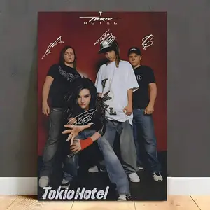 1pc Vintage Classic Tokyo Hotel Music Poster Band Signature Wall Art Poster Living Room Bar Cafe Bedroom Office Home Decorative Canvas Painting Frame
