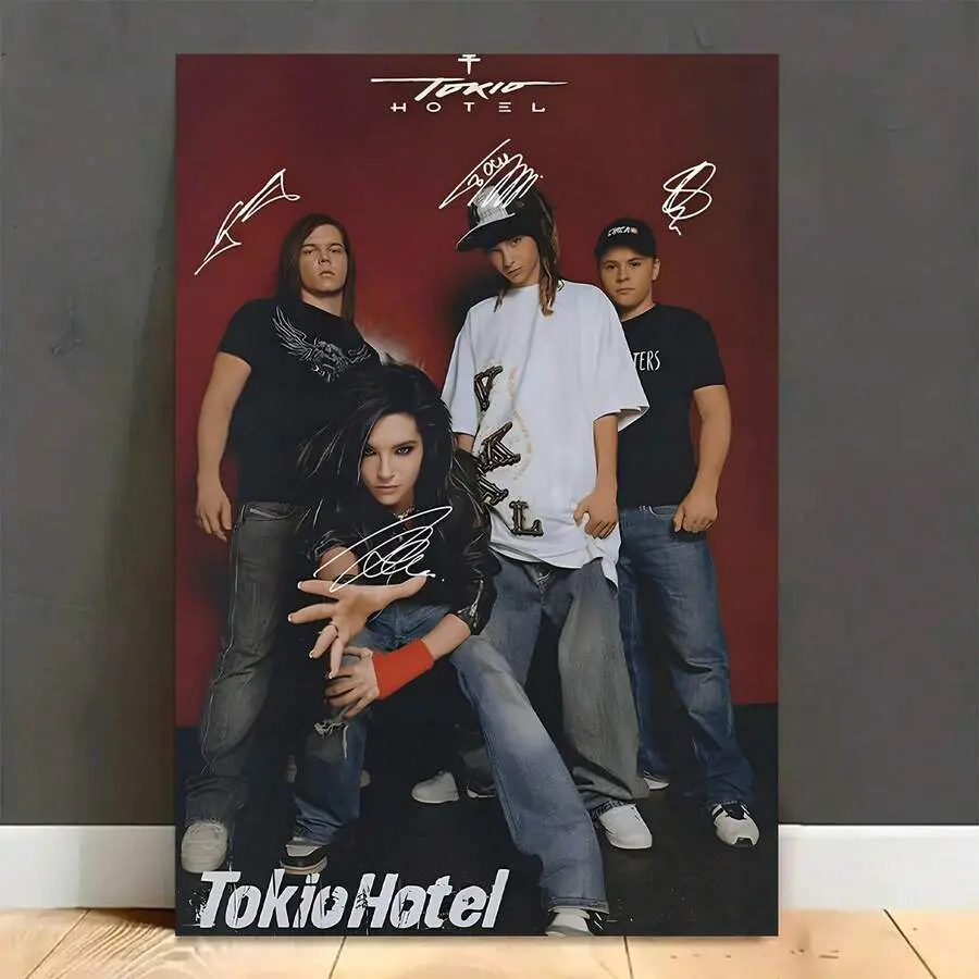 1pc Vintage Classic Tokyo Hotel Music Poster Band Signature Wall Art Poster Living Room Bar Cafe Bedroom Office Home Decorative Canvas Painting Frame