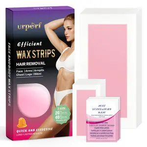URperf Wax Strips — highly effective full-body hair removal wax strips, ready to use, no heat needed, for face and body, 2 sizes, 20 large strips, 40 small strips, 4 finishing wipes