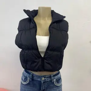 Casual Puffer Vest - Black, Basic Minimalist Design, Comfortable Fit, Ideal for Women's Wear - Short, Tops, Womenswear