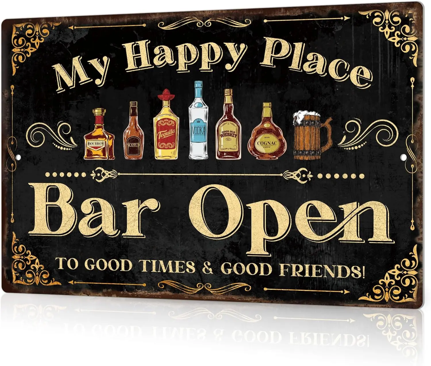 Bar Sign For Home Bar, Drink Vintage Metal Tin Sign, My Happy Place Bar Open, Bar Wall Art Decor For Home Bar Pub Club Garage Man Cave 8 X 12 Inches
