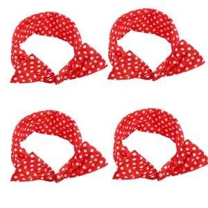 4 Pack Bandanas For Women, Wire Headband Retro Bowknot Polka Dot Wire Hair Holders Red Hairband, 4 count