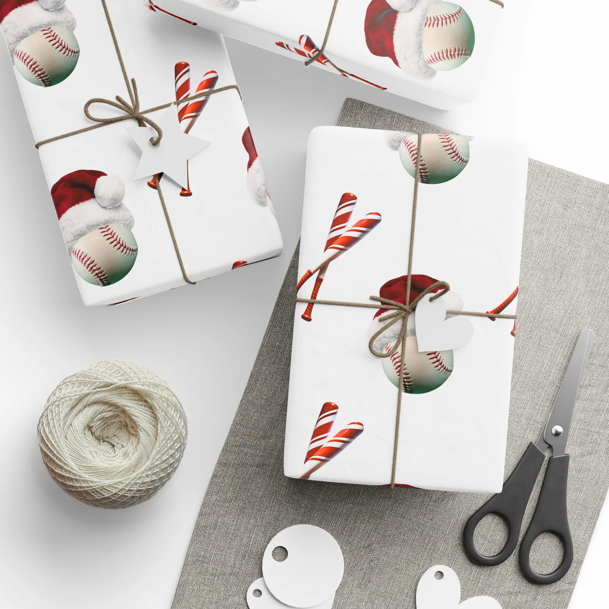 Grand Slam Candy Cane Baseball Wrapping Paper – White Clean Background - 30" x 36" Glossy Finish